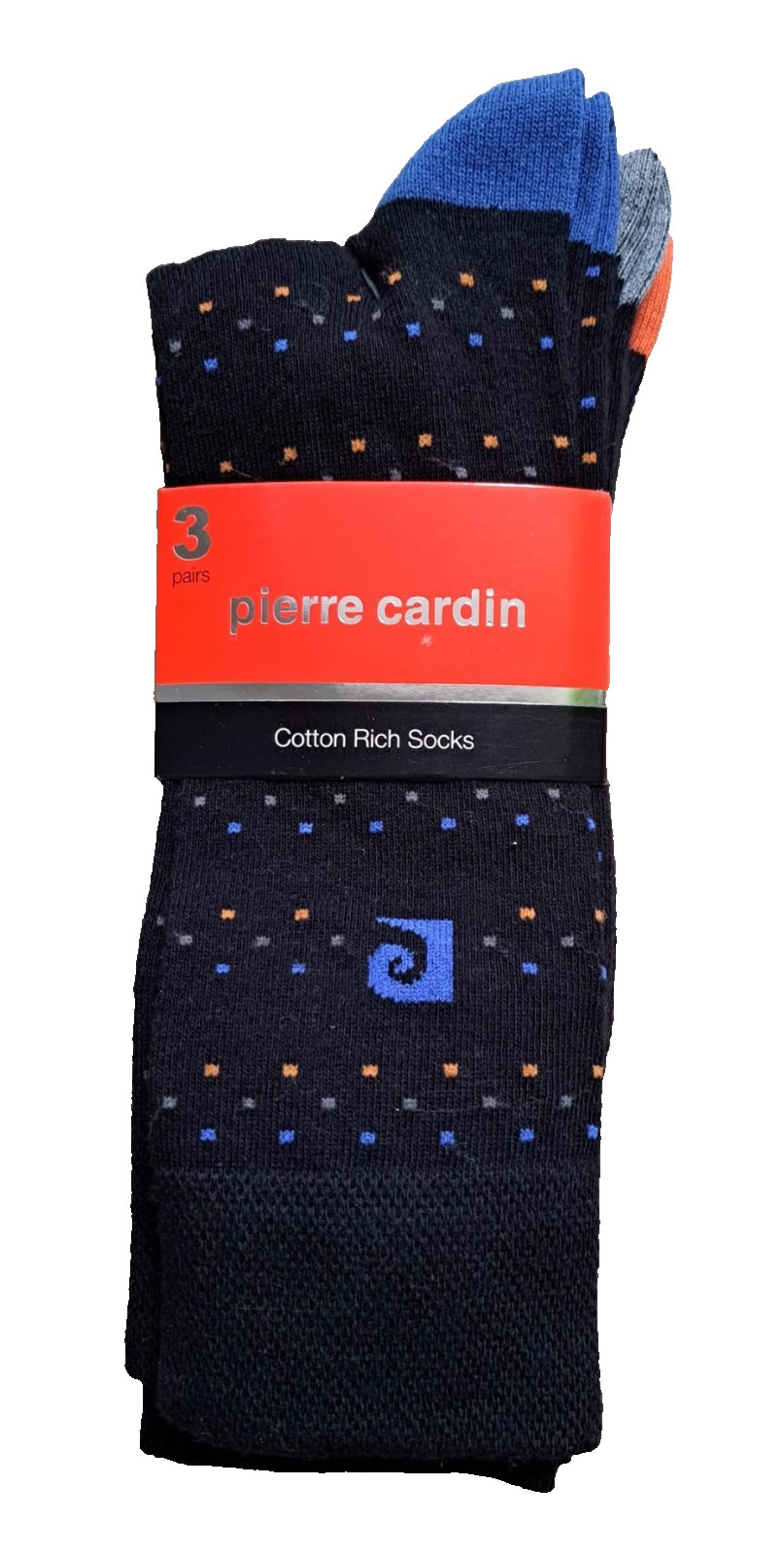 PIERRE CARDIN | Mens 3 PAIRS Black Tipped Socks | One Size UK 7-11 EU 40-46