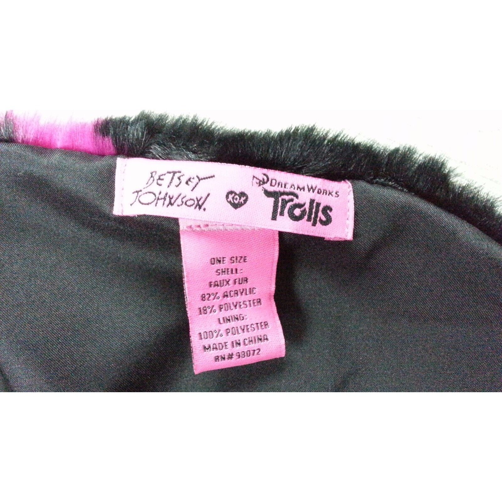 Betsey Johnson Dreamworks Trolls Movie NWT NEW Theme Black Faux Fur Floral Scarf