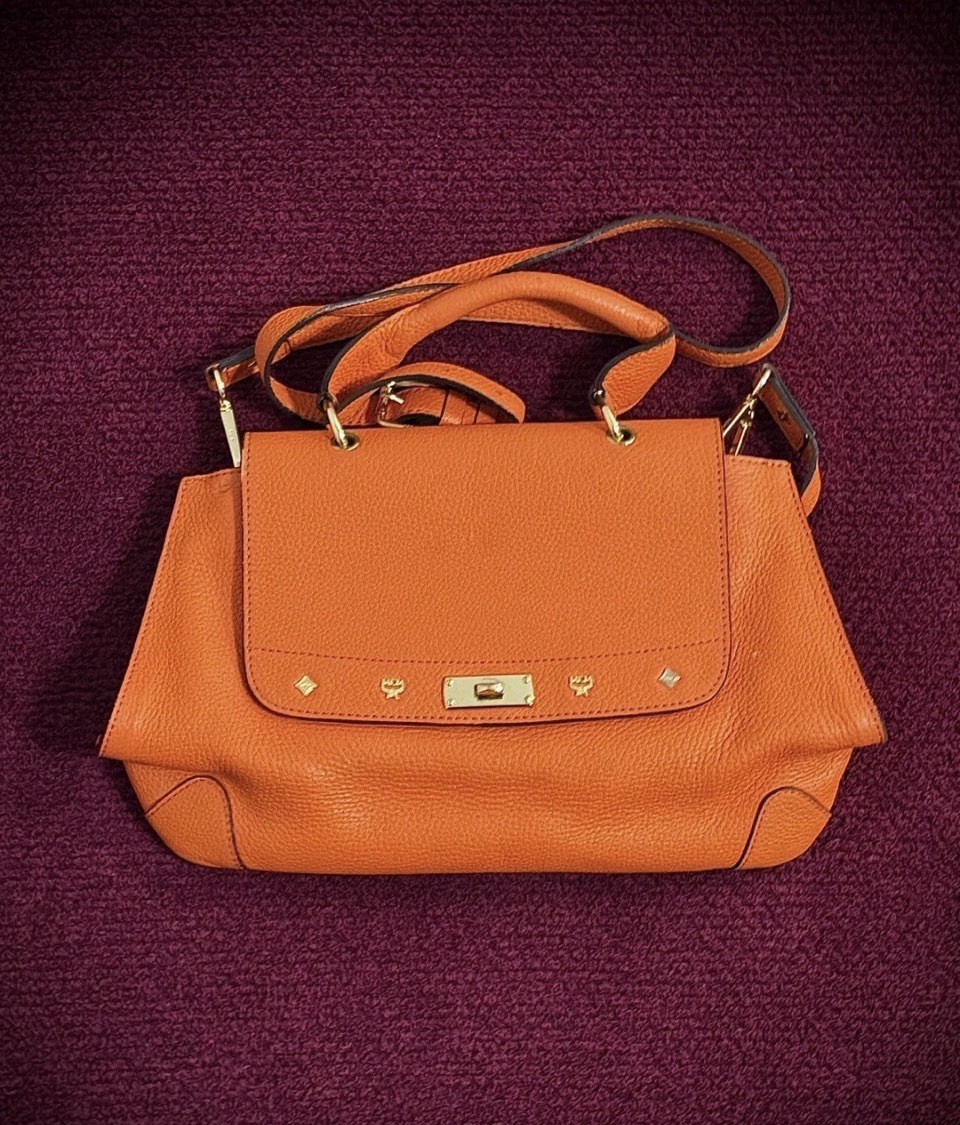 MCM Shoulder Bag Medium Orange Leather 2 Way