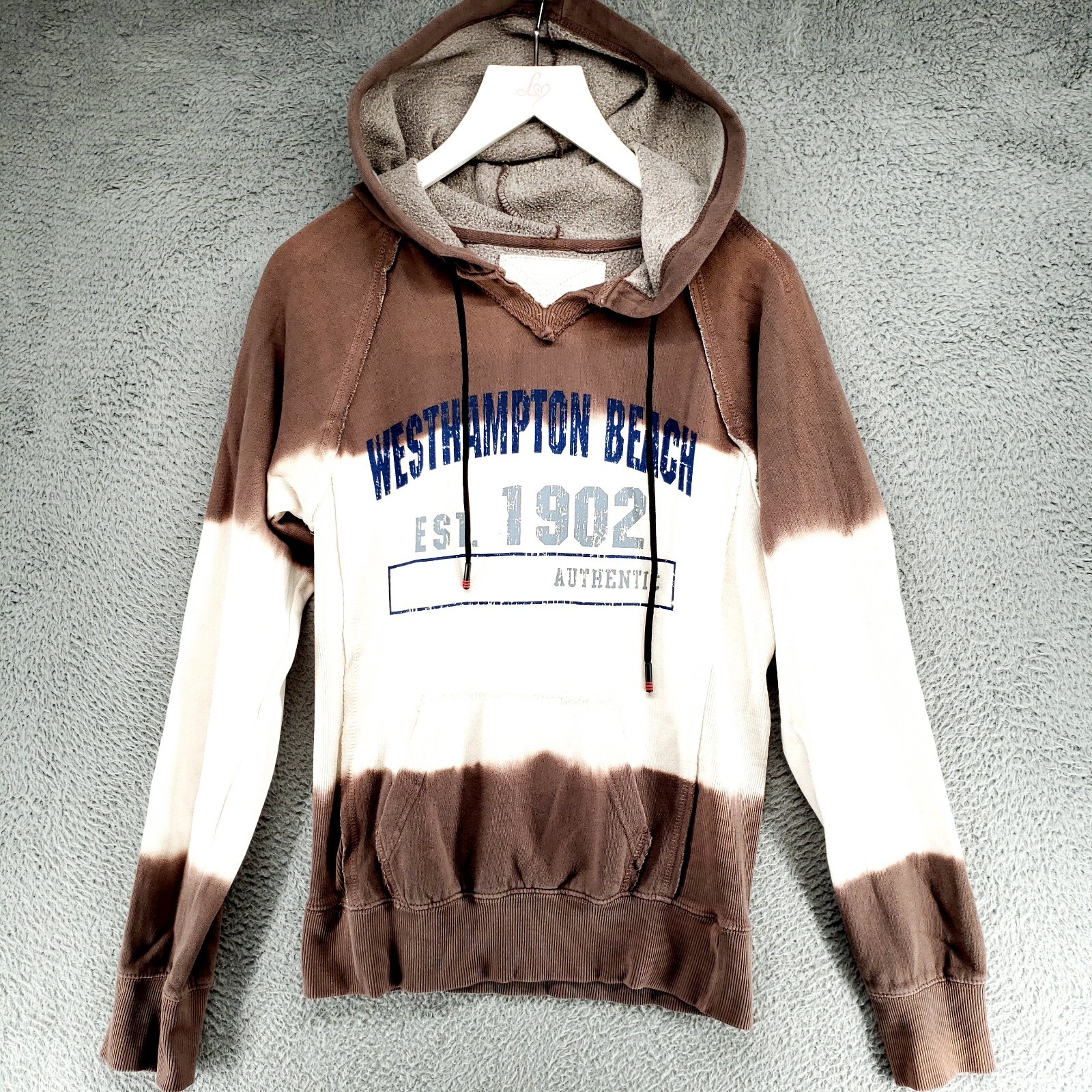 Westhampton Beach Est. 1902 Hoodie Sweatshirt M Size UNISEX Tie Dye Brown Ivory