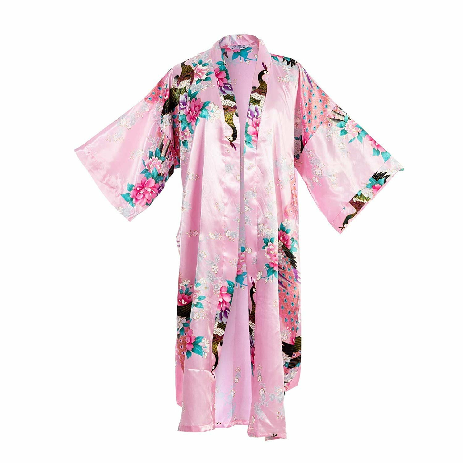 Asian Home Flower Peacock Satin Silk Kimono Robe, Dressing Gown, Bridal, Gift…