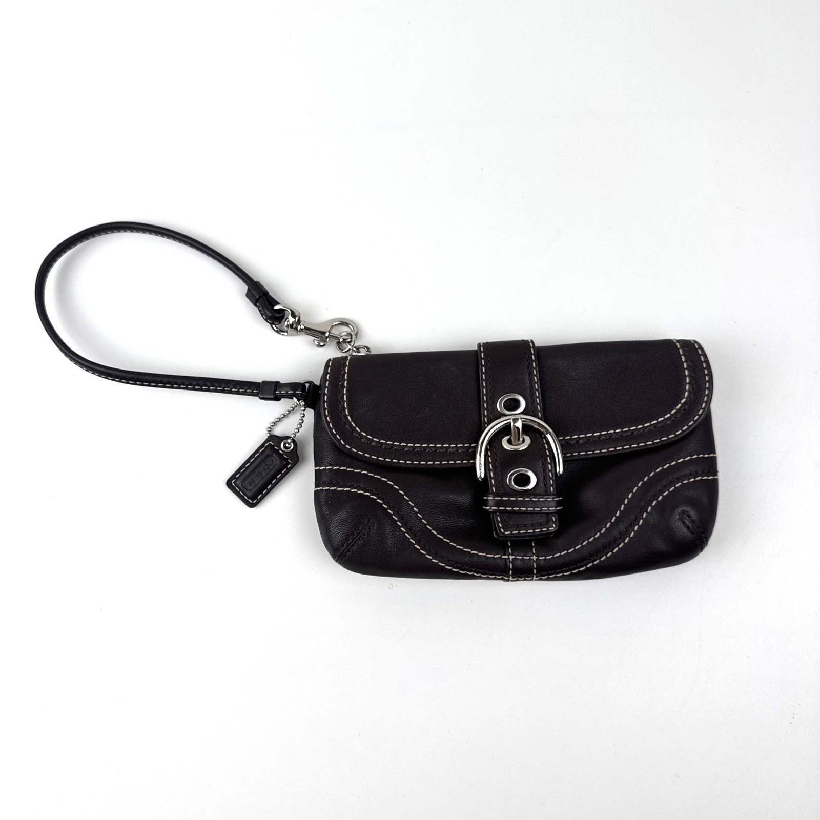 Y2K Coach Soho Chocolate Brown Flap Wristlet Pouch Buckle Accent & Zip Closure