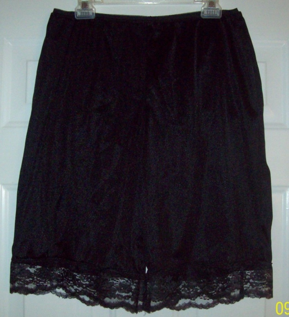 BLACK NYLON TRICOT Long Boxers EXTRA LACY PETTIPANTS & PANTY * 30-44″ Waistband