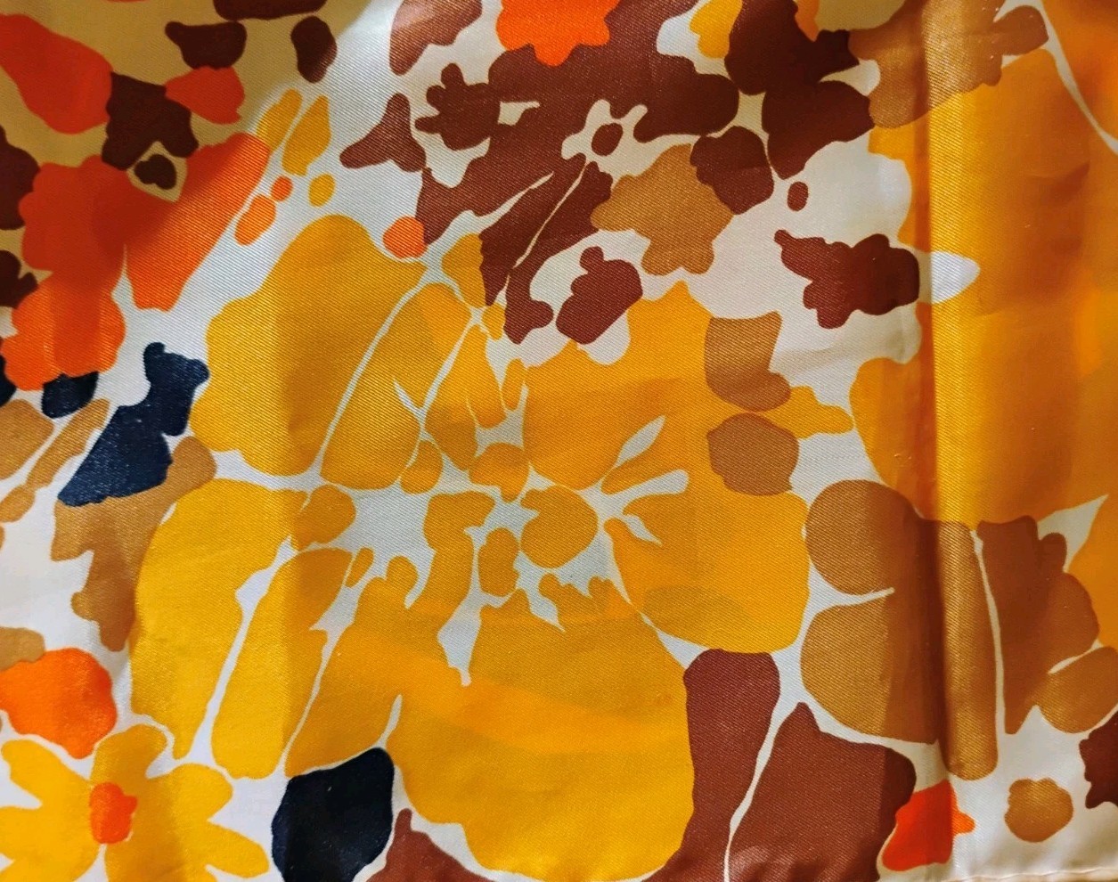 VTG “Totes” Rain Repellent Black, Orange, Yellow & Tan Abstract Floral Scarf