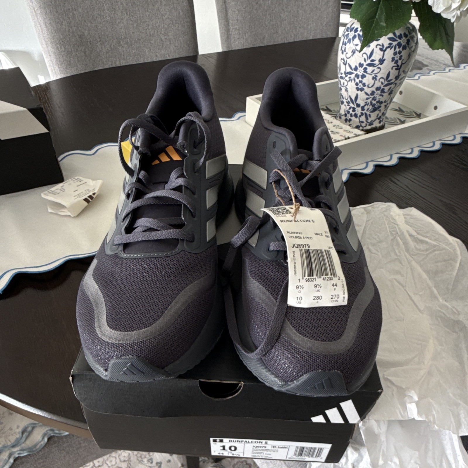 adidas Runfalcon 5 Men’s Running Sneaker Gray/Orange Lace-Up Low Top JQ6979