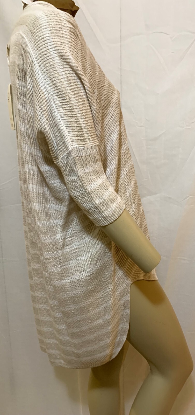 Eileen Fisher Natural Striped Organic Linen Oversized Cardigan XXS/XS, S/M, L/XL