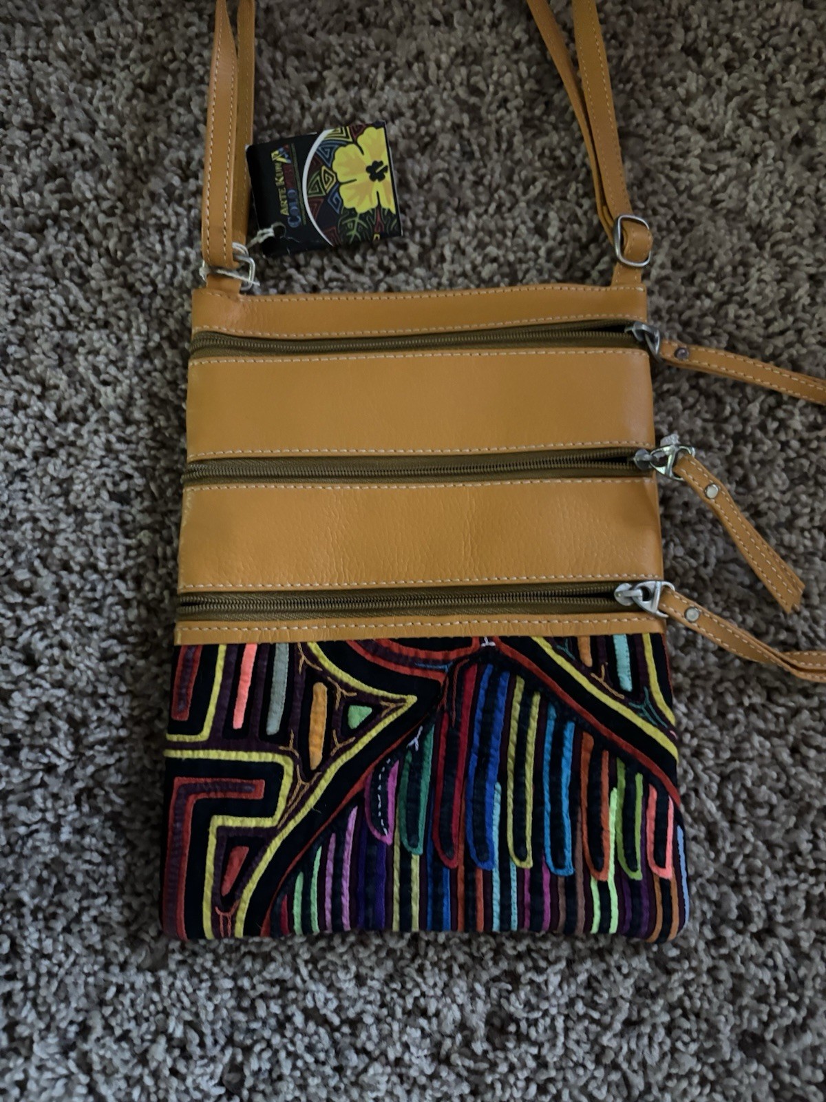 Arte Kun Columbia crossbody NWT Mustard Yellow Multi Colored