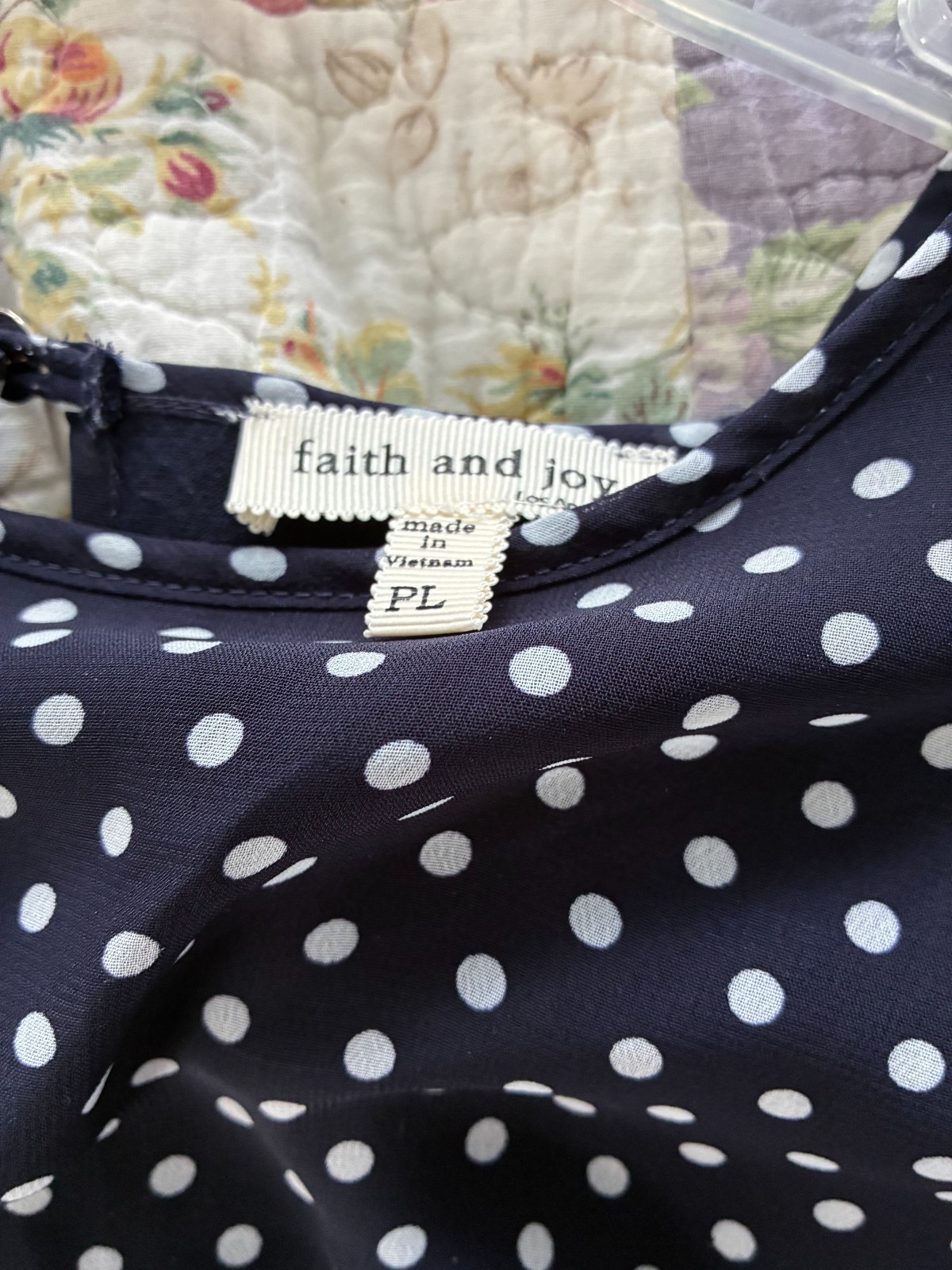 Faith and Joy Navy/White Polka Dot Blouse, Attached Navy Under Blouse=XL