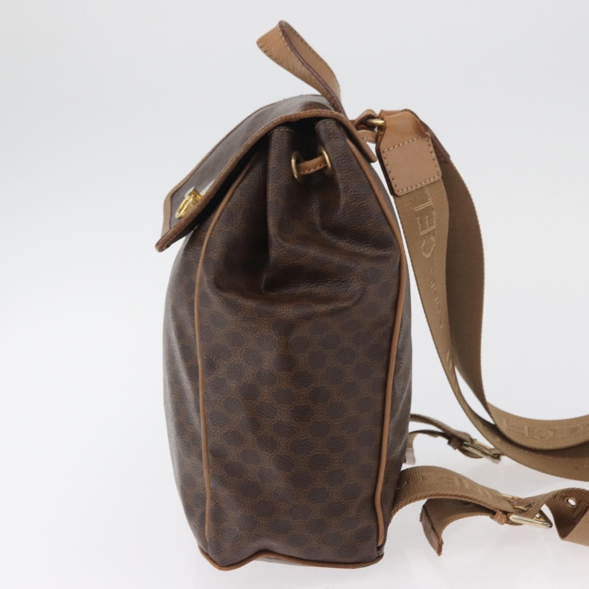 CELINE Macadam Canvas Backpack PVC Leather Brown Gold Auth bs35412