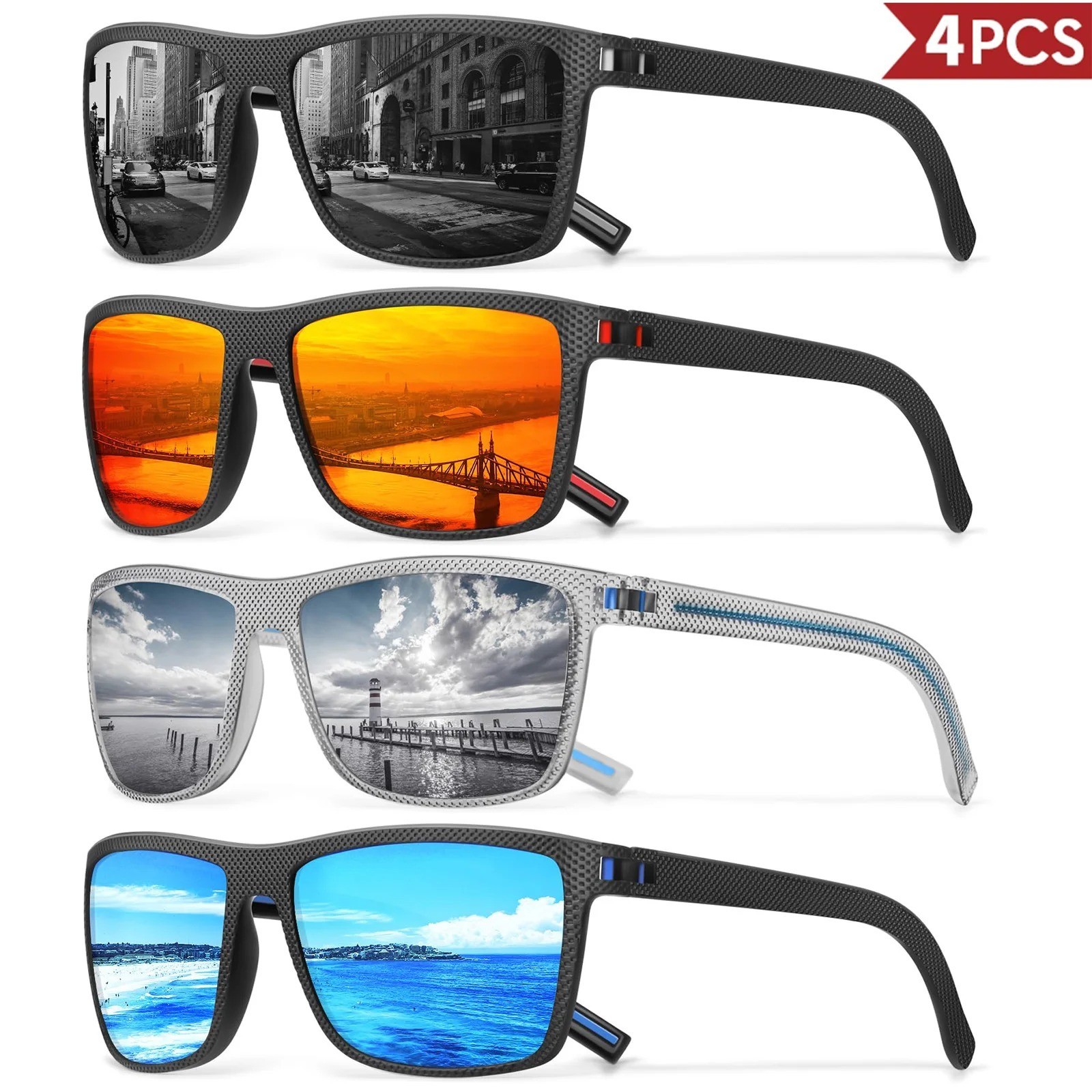 3/4 Pack New Designer Box Polarized Colorful Sunglasses for Men and Women