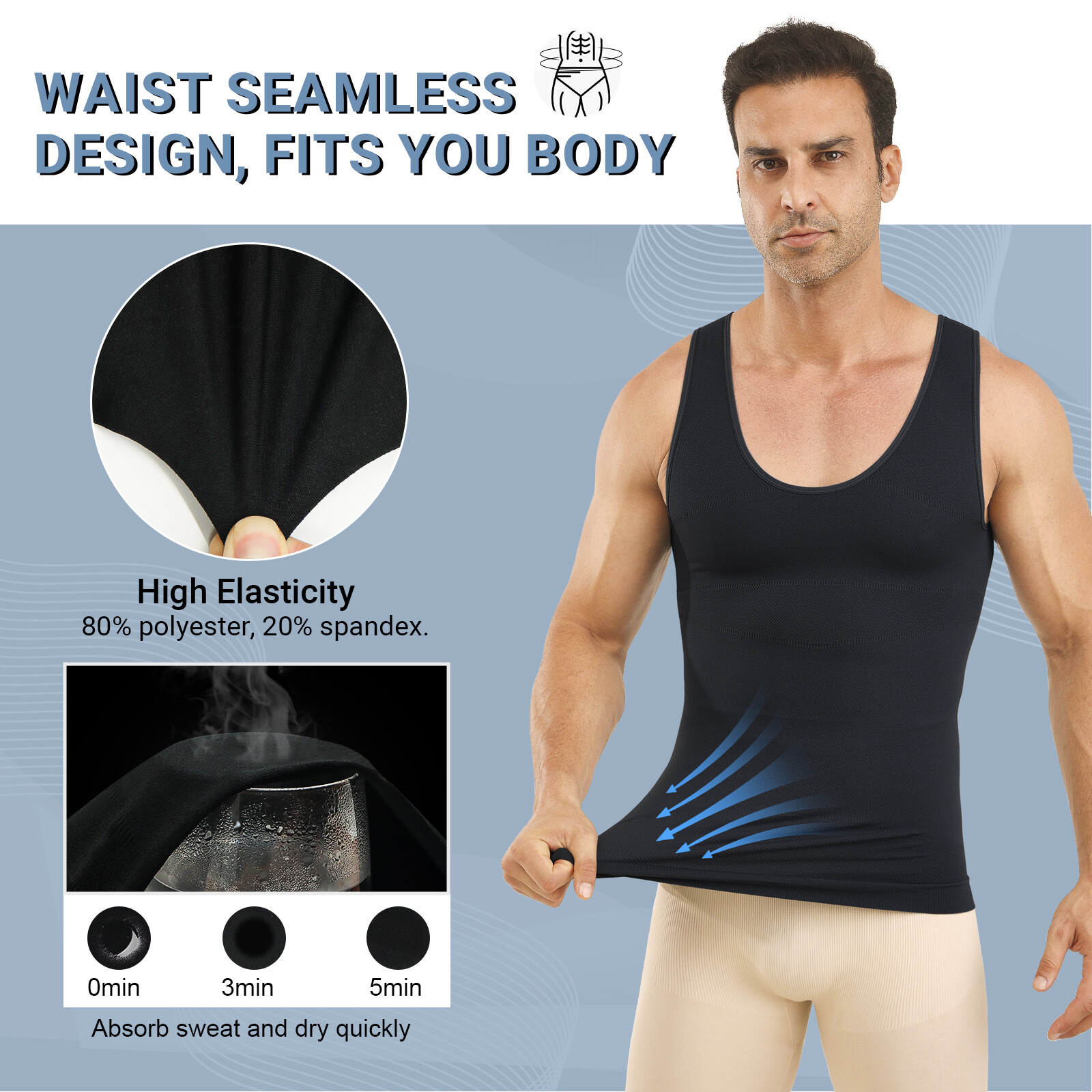 2 Pack Men Body Shaper Compression Vest for Chest Abdomen Control Slim Fit Tank