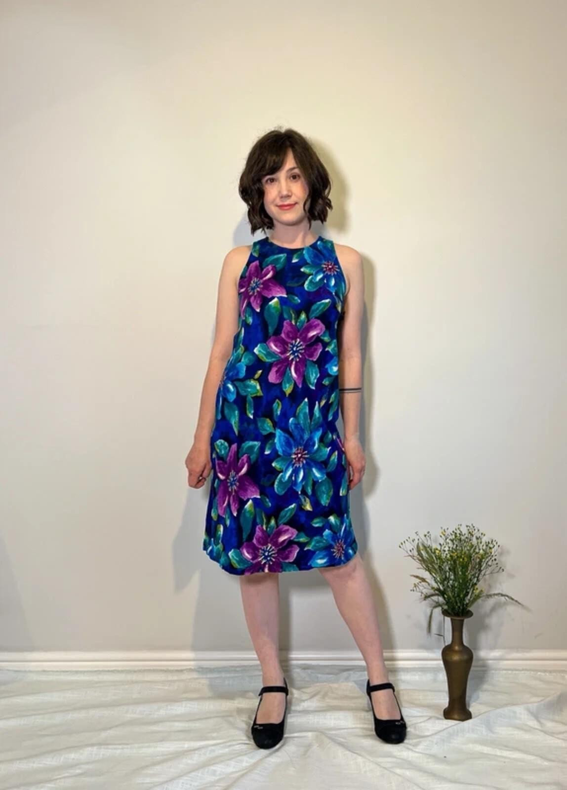 1990s All That Jazz Shift Dress | Cobalt Blue | Sleeveless Keyhole Back | UK 8
