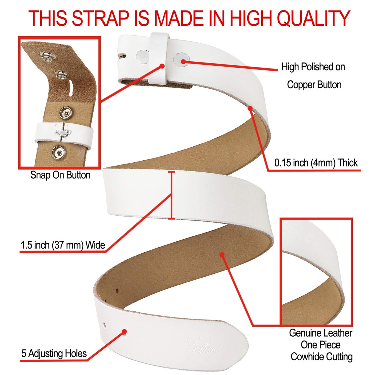 Replacement Genuine Leather Belt Strap Without Buckle Snap on Strap 1.5″ Wide…
