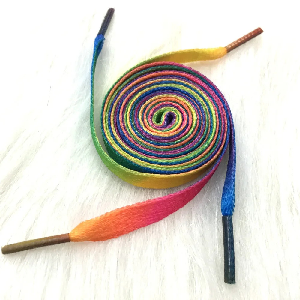 1Pair Colorful Shoelaces Rainbow Gradient Flat Shoe laces For Canvas Casual Shoe