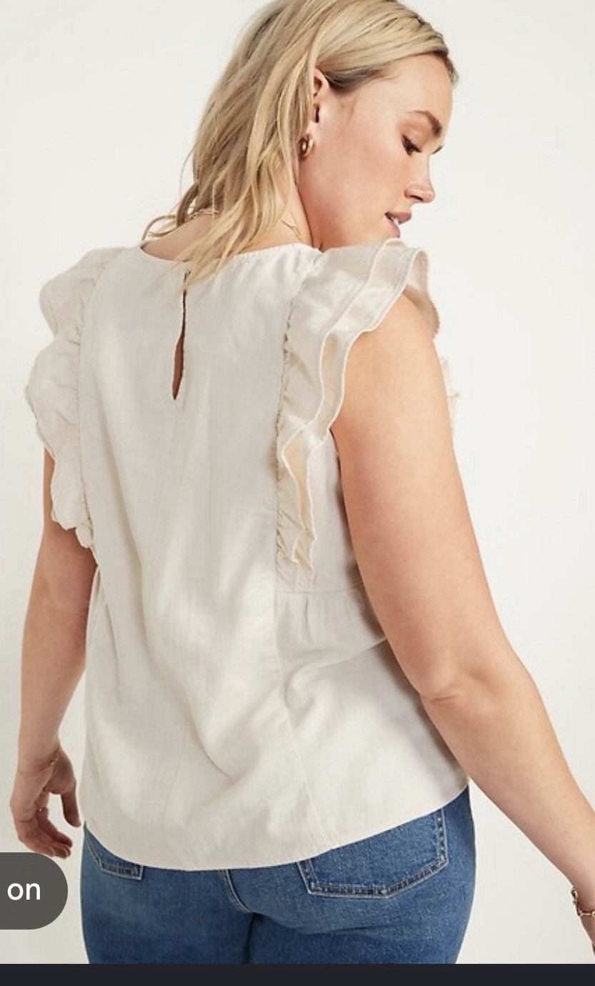 Old Navy Double Ruffle Flutter Sleeve Cream Cotton Top Size Medium Natural Fiber
