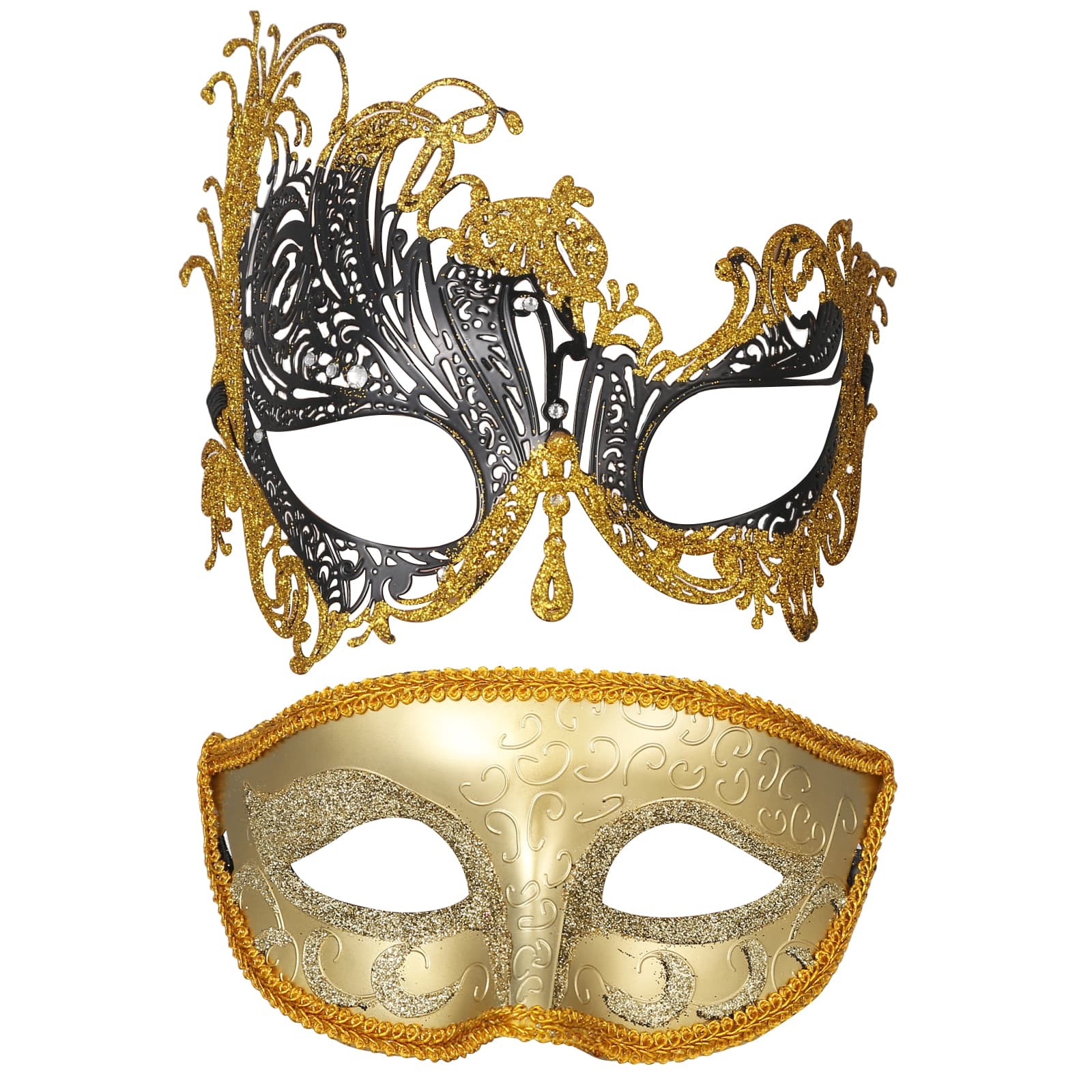 2Pcs Couple Carnival Masquerade Mask Set Metallic Festival Party Halloween Masks