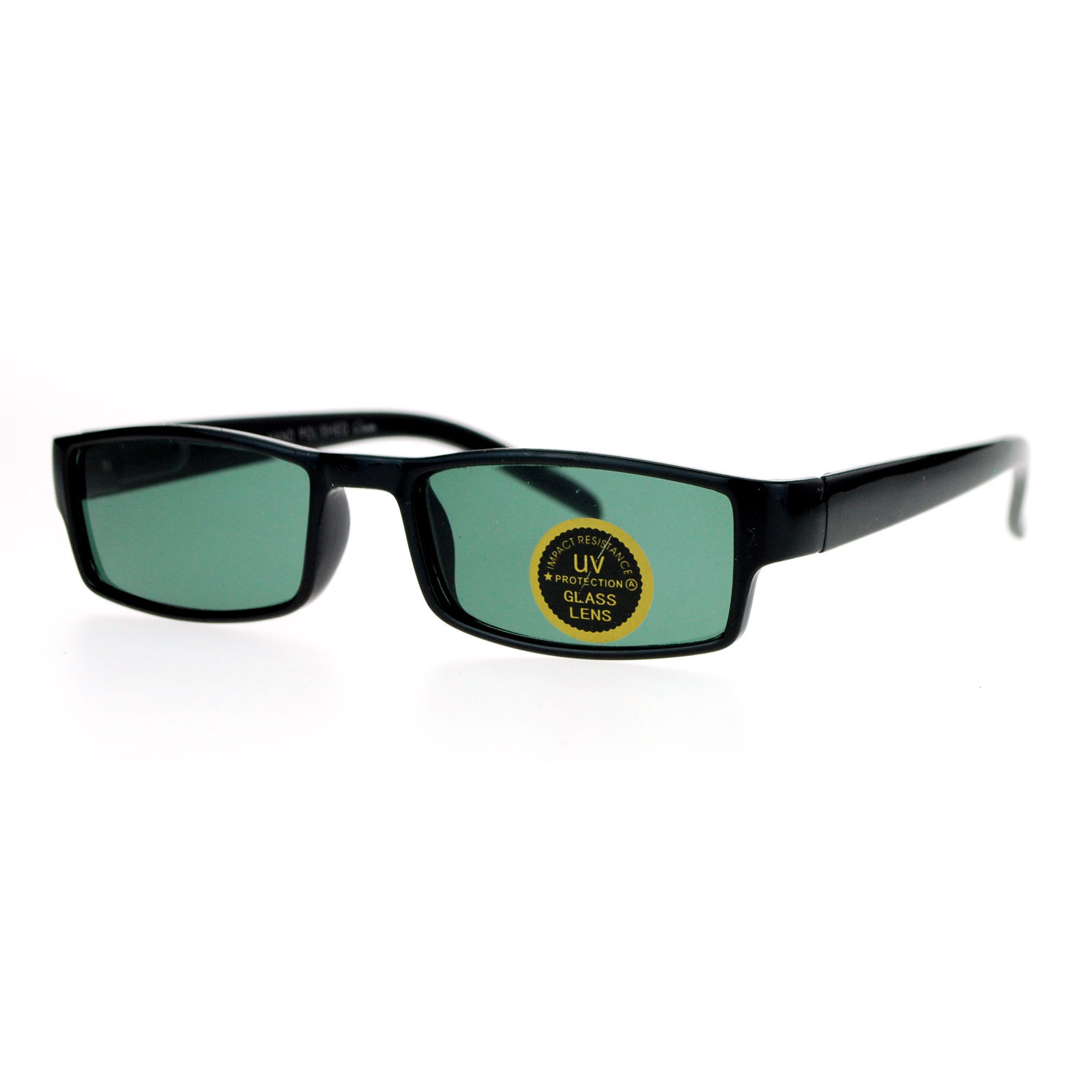 Mens Glass Lens Narrow Rectangular Plastic Spring Hinge Sunglasses
