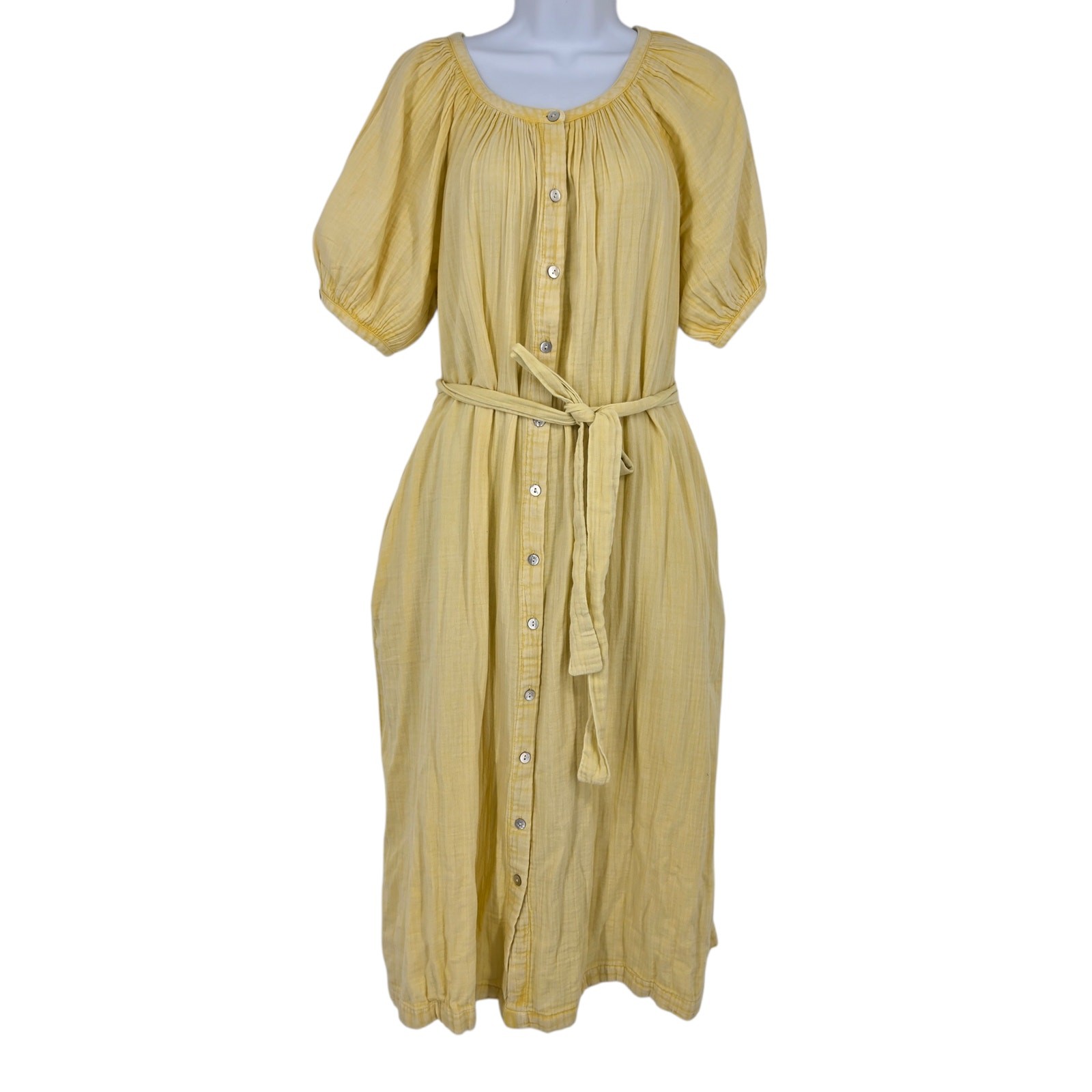 NWT Faherty Sahara Sun Yellow Dream Cotton Gauze Carmel Button Midi Dress Size M