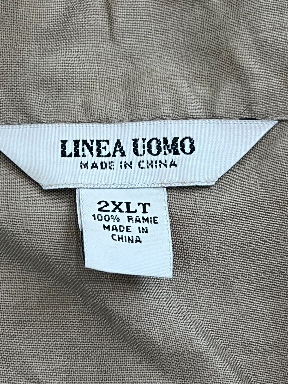 Linea Uomo Men’s 2XLT Tall Brown 100% Ramie Short Sleeve Button Down Camp Shirt