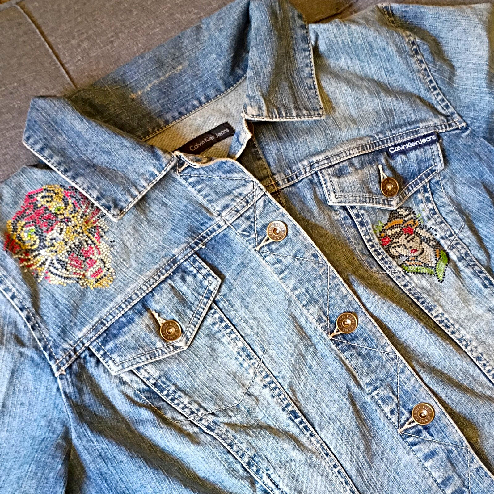 Calvin Klein Jeans Women’s Blue Embroidered Button Jacket Collared Pockets 3XL