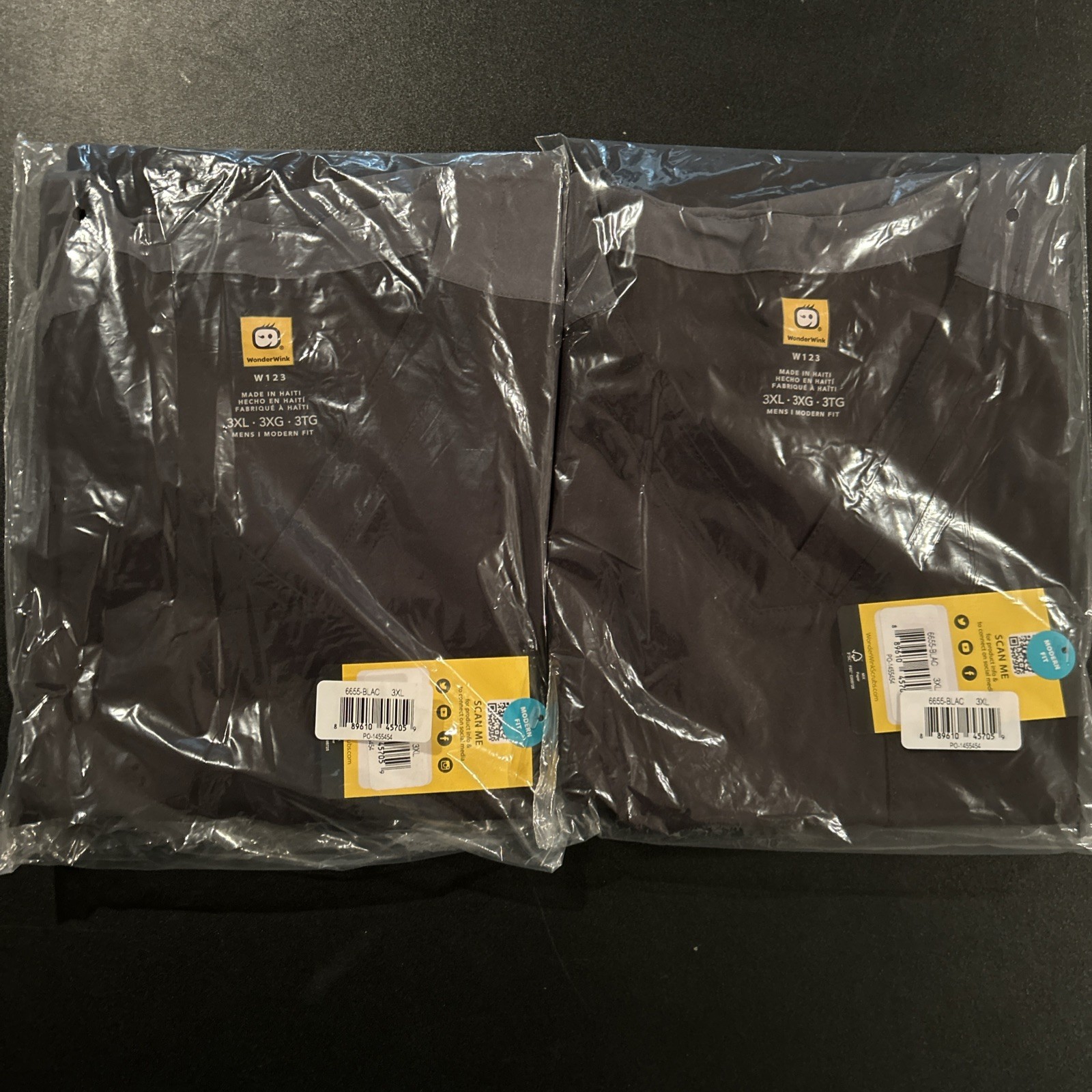 WonderWink (Wink) W123 Mens Modern Fit Scrub Black 2 Pack -Size 3XL
