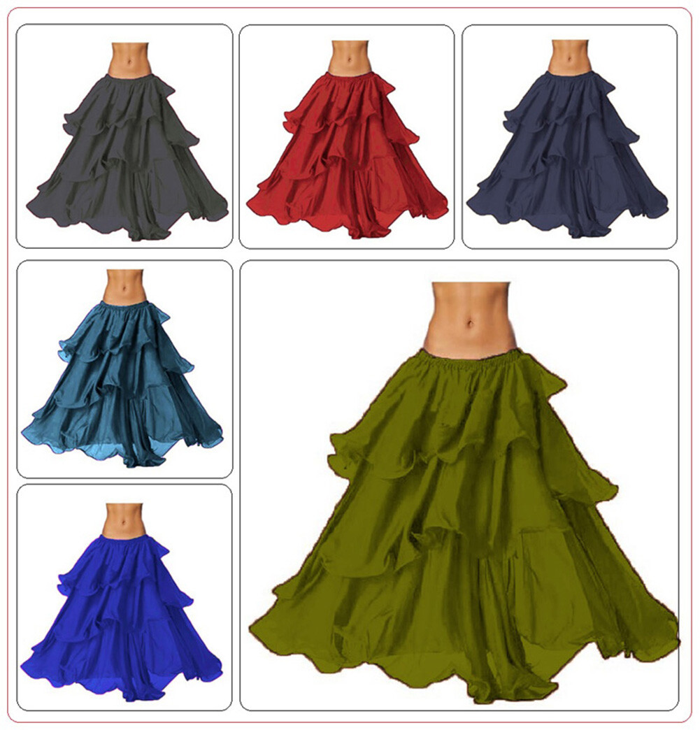Chiffon Belly Dancing 3 Flyer Half Circle Beautiful Skirt Tribal JUPE Costume