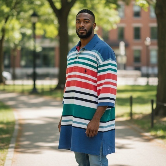 Vintage Brooks Brothers Striped Polo in Blue, Green & Coral