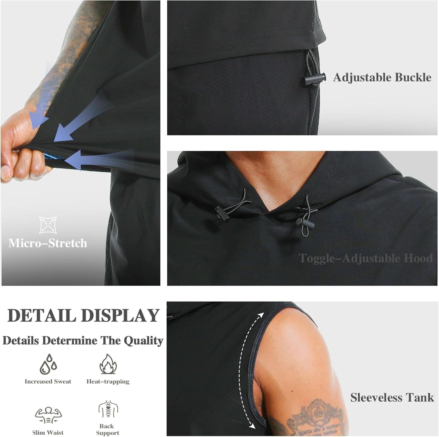 Men Sauna Shirt Heat Trapping Workout Vest Hoodies Tank Top Sweat Suit Shaper US