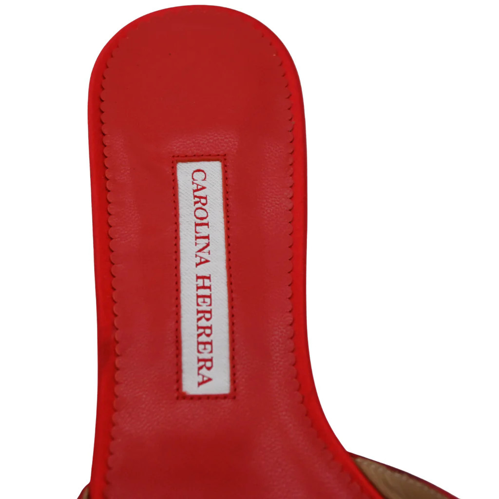 CAROLINA HERRERA | Red Satin Pointed-Toe Mule Flats Size 37