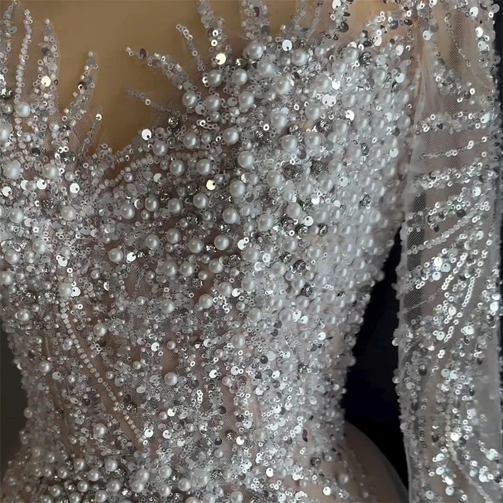 Luxury Beaded Mermaid Evening Gown with Long Sleeves Formal Wedding Party Dress