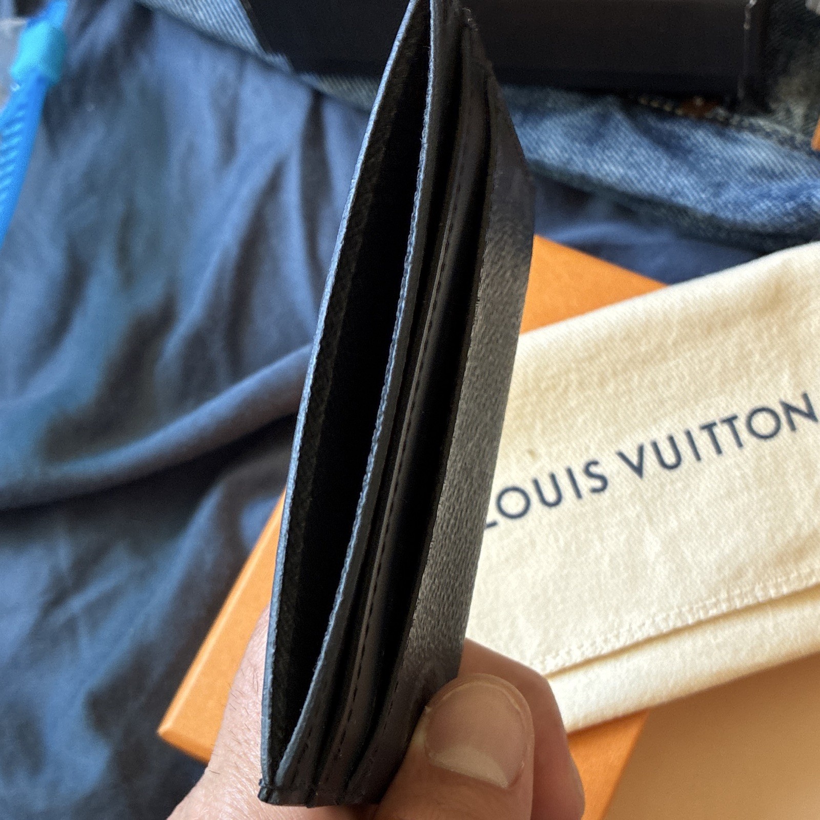 Louis Vuitton Monogram Eclipse Leather Slim Card Holder Black Gray M61696