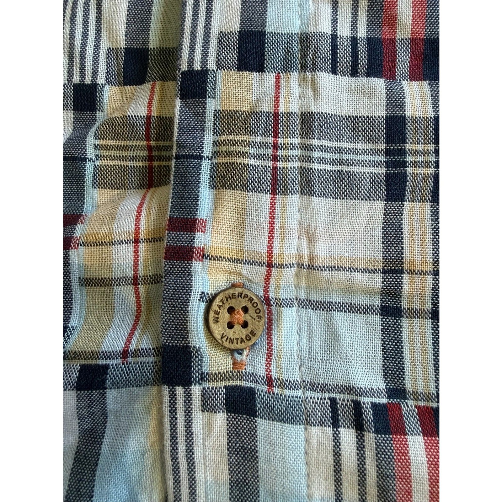 Men’s Weatherproof Vintage Red White & Blue Plaid Patchwork Button Down Size XXL