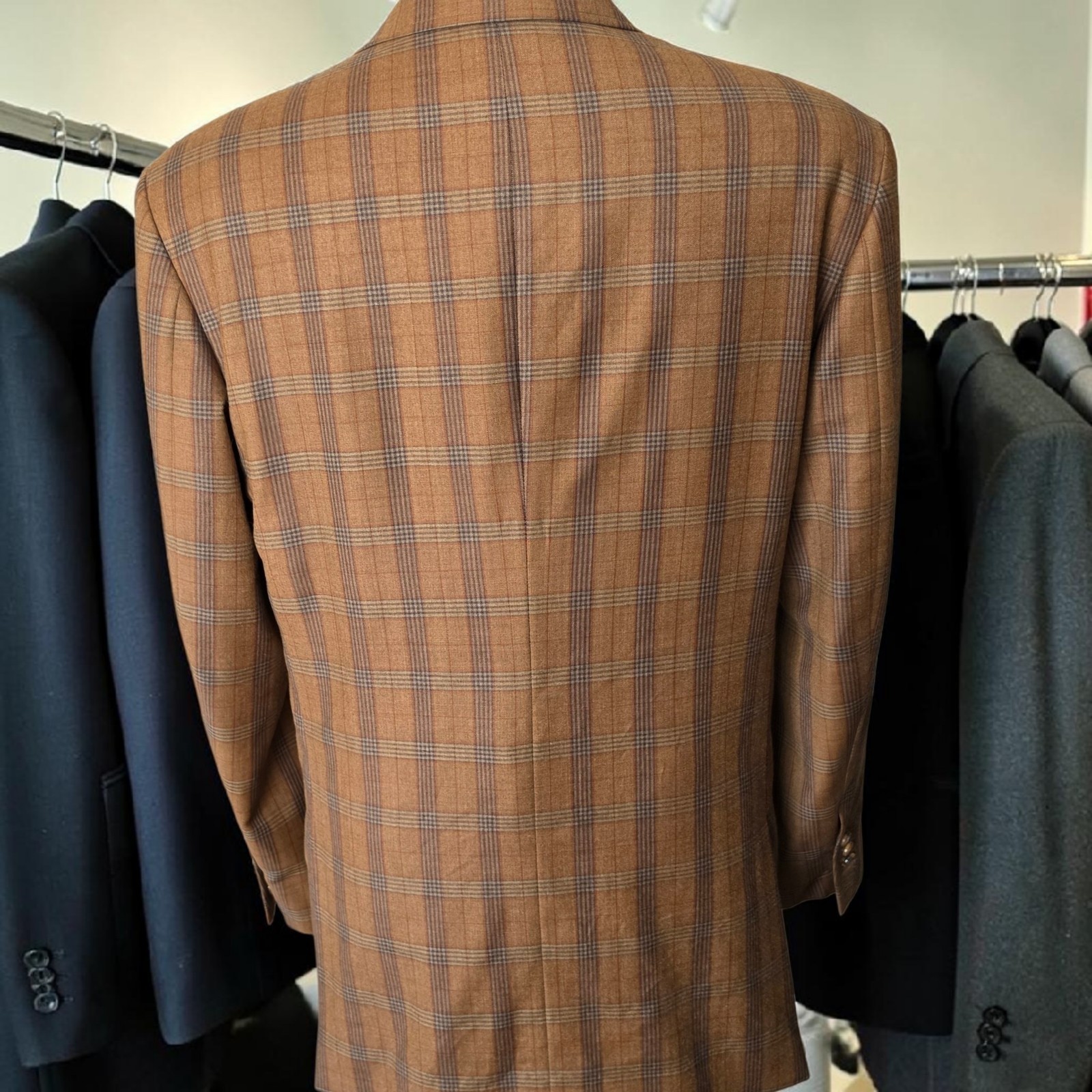 Bespoke Plaid Blazer 46r Full Canvas Working Cuff Patch Pocket Dual Vent