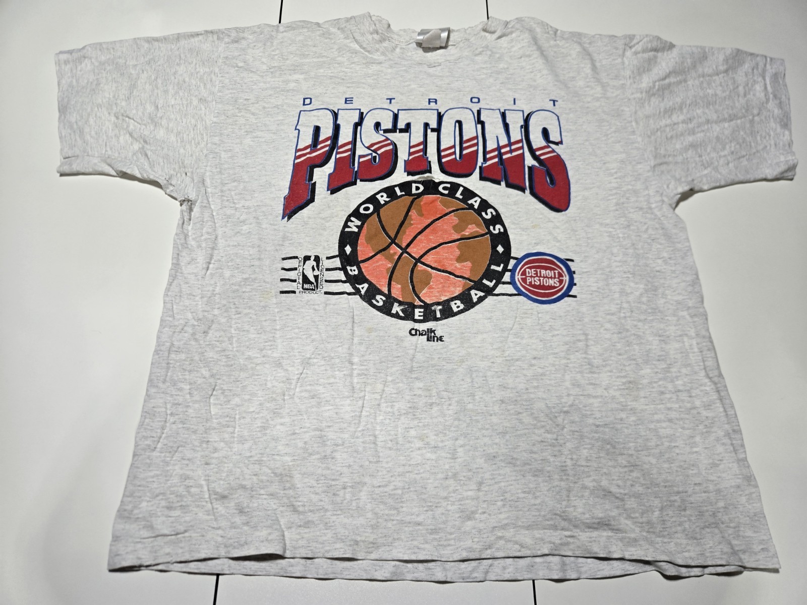 Vintage 90s Chalk Line Detroit Pistons Shirt XXL Gray NBA Basketball Distressed