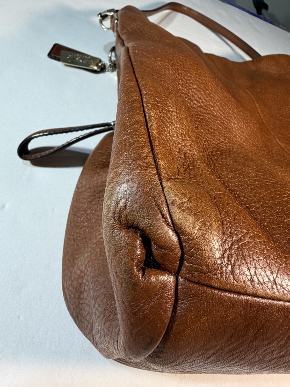 COACH Madison Small Phoebe Shoulder Bag Cognac Brown Pebbled Leather Hobo Fall