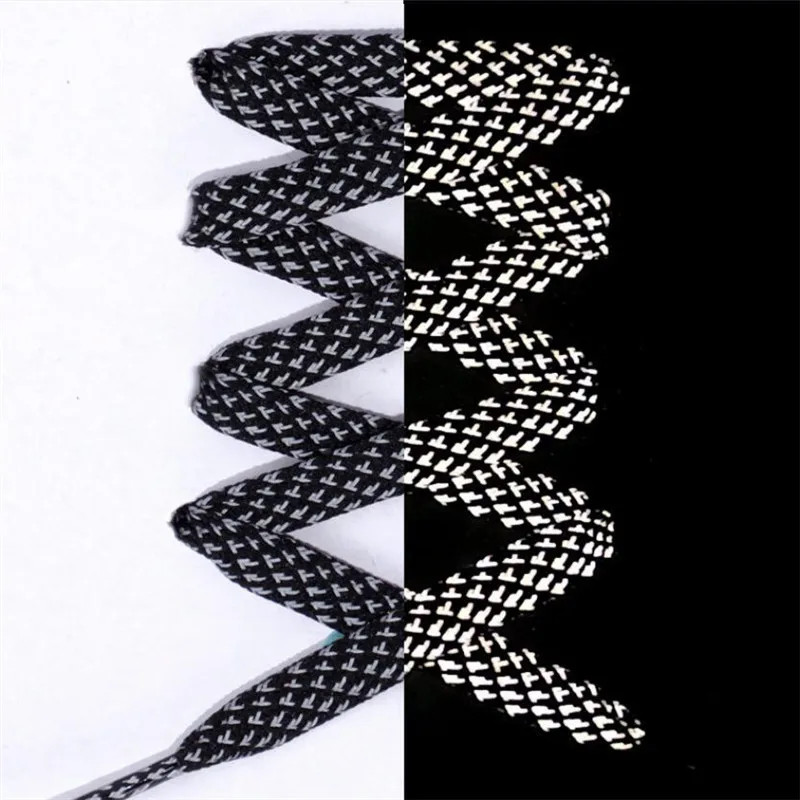 1Pair Flat Reflective Shoelaces For Sneakers Glow At Night Sport Running Luminou