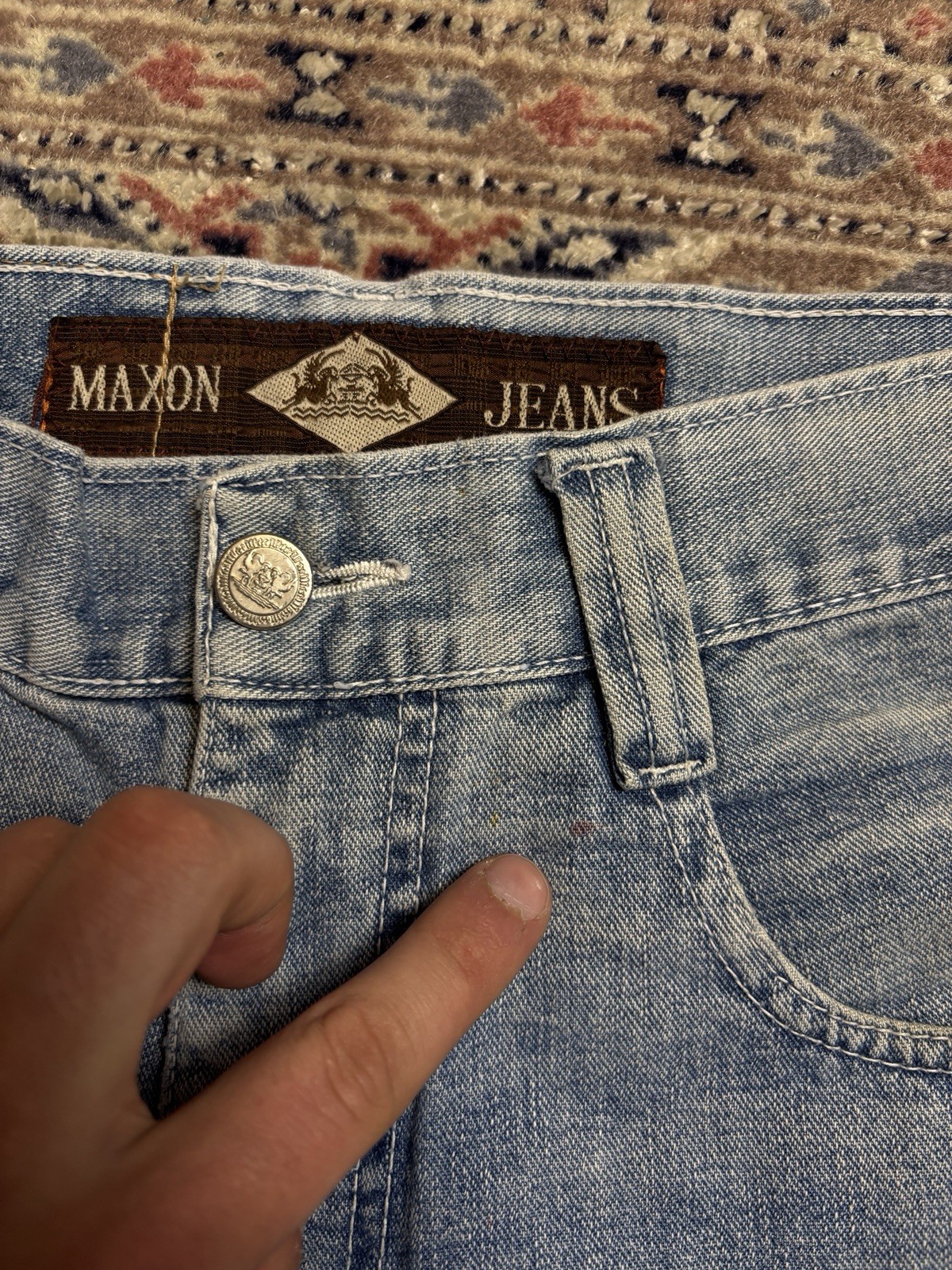 Maxon Baggy Cargo Jeans Y2K Vintage Wide Leg Light Wash Denim L