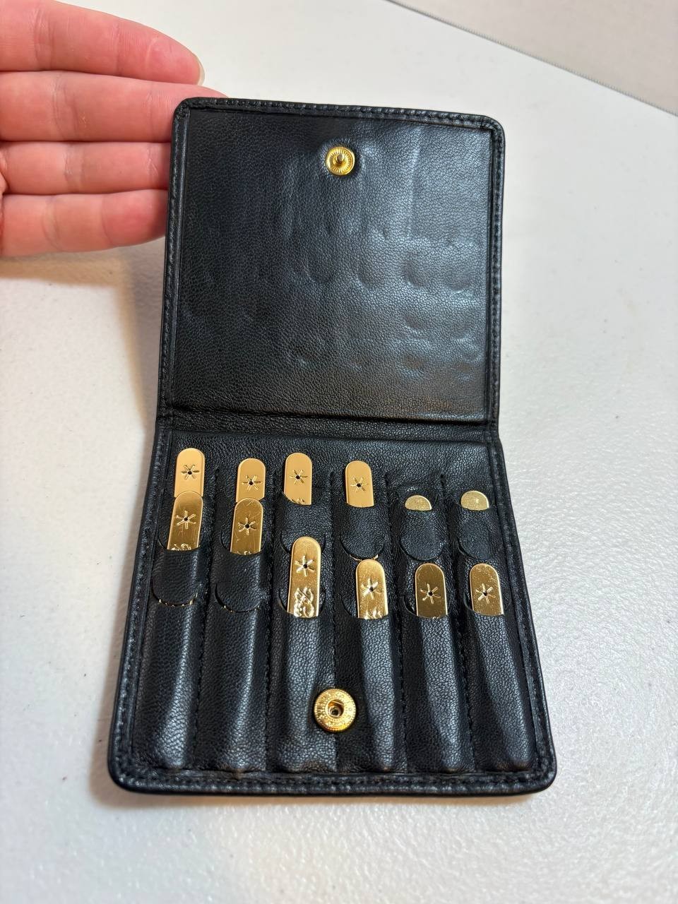 Brooks Brothers Gold Tone Collar Stays Set w/ Black Leather Case 7 Pieces