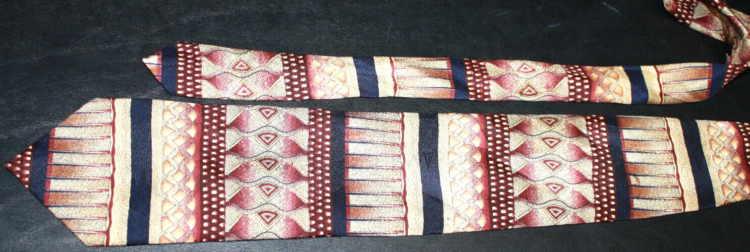 Prima Imported All Silk Men’s Necktie Maroon Blue Geometric 3.75″ x 59″