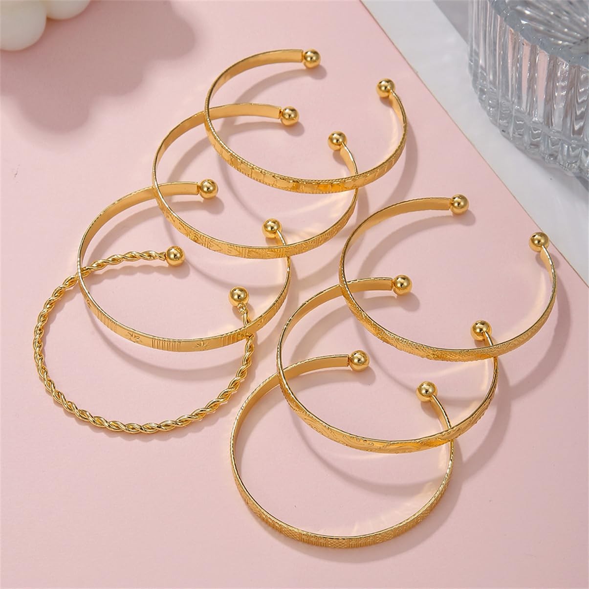 LXSSLY 7Pcs Gold Cuff Bracelets Set for Women,Boho Multi Layer 2.36 in, Gold2
