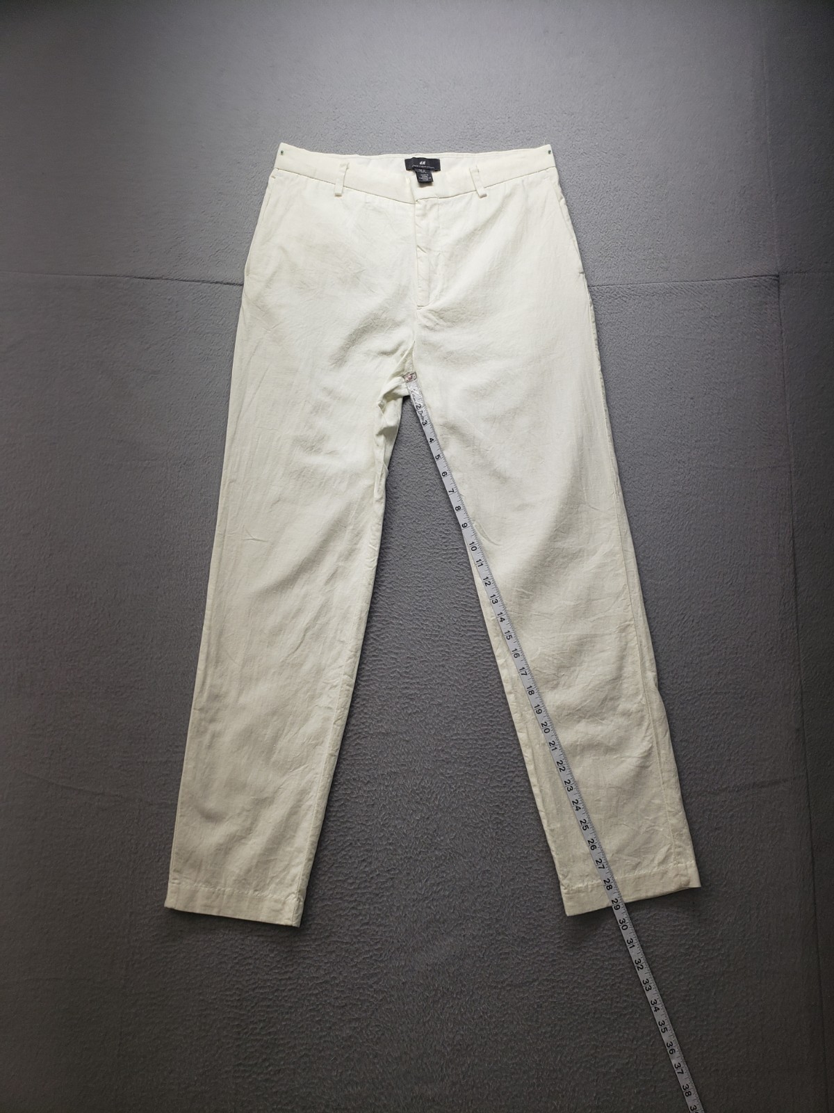 H&M Men Chino Pant 30 White Slim Fit Flat Front Mid Rise Preppy Casual Workwear