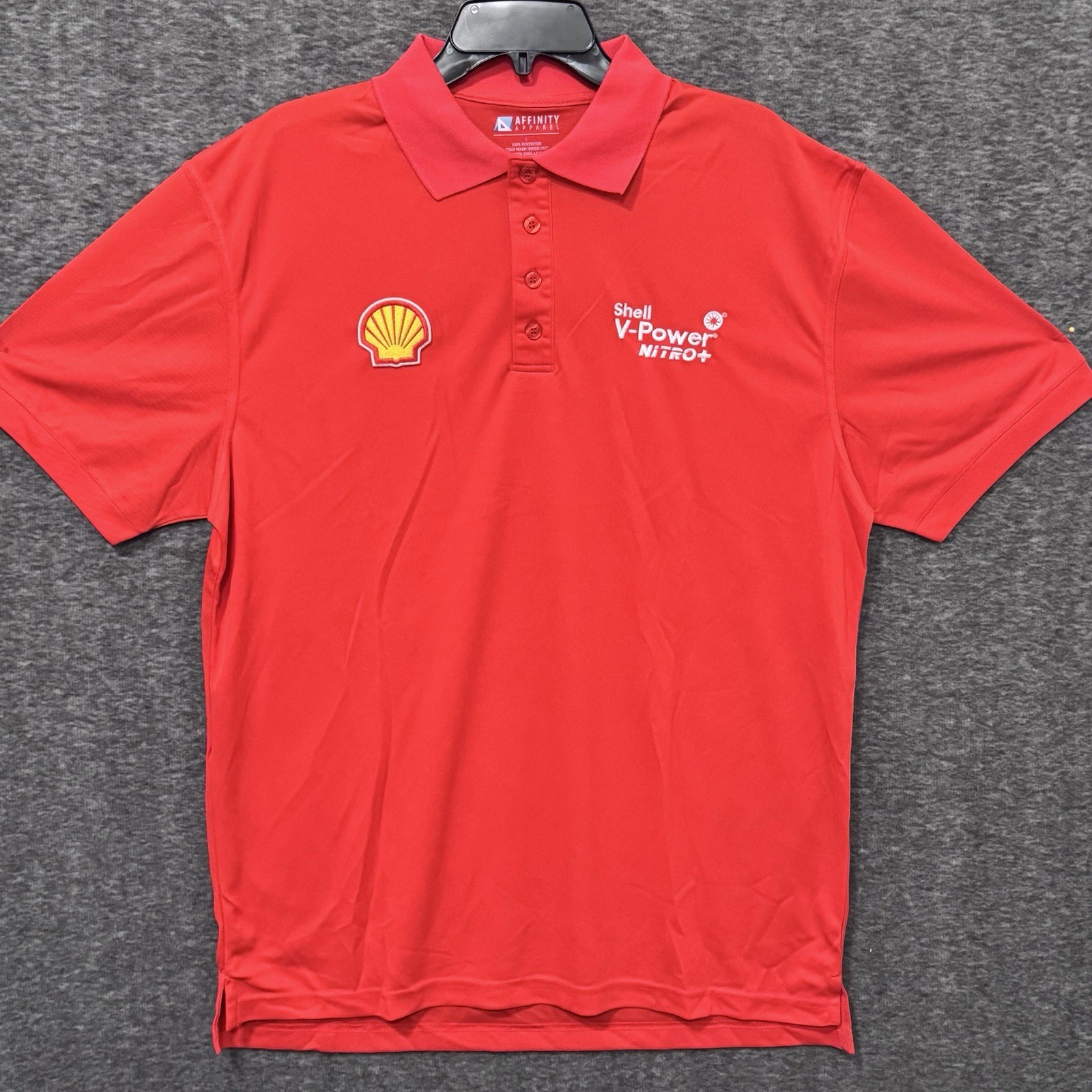 Shell Polo Shirt Size L New Red Short Sleeve V Power Employee Uniform Casual