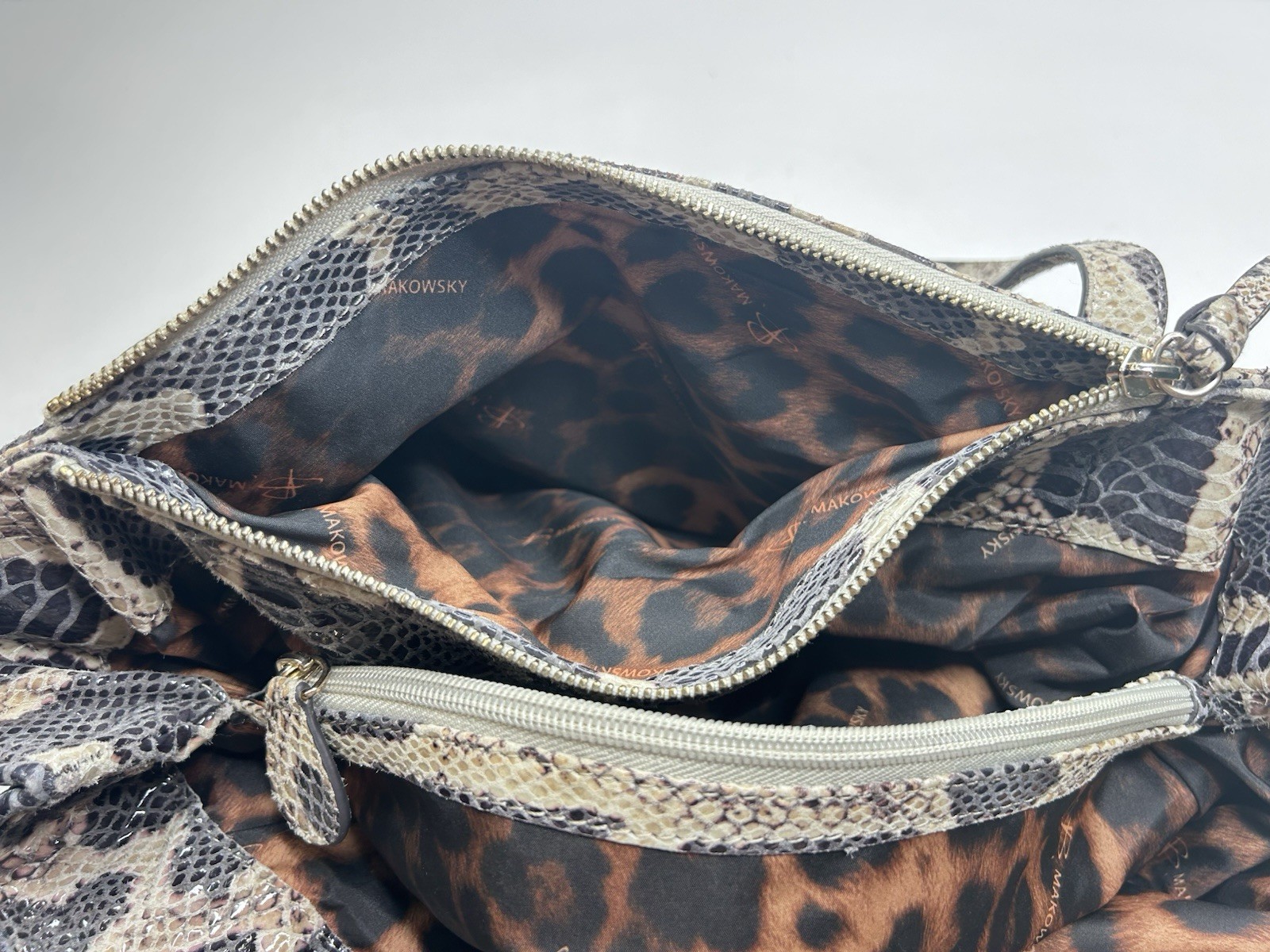 B Makowsky Large Snake Python Embossed Leather Slouchy Shoulder Bag