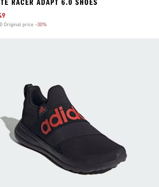 Men’s 11.5adidas Lite Racer Adapt 6.0 Men’s Slip-On Low Top Sneaker in blk & red