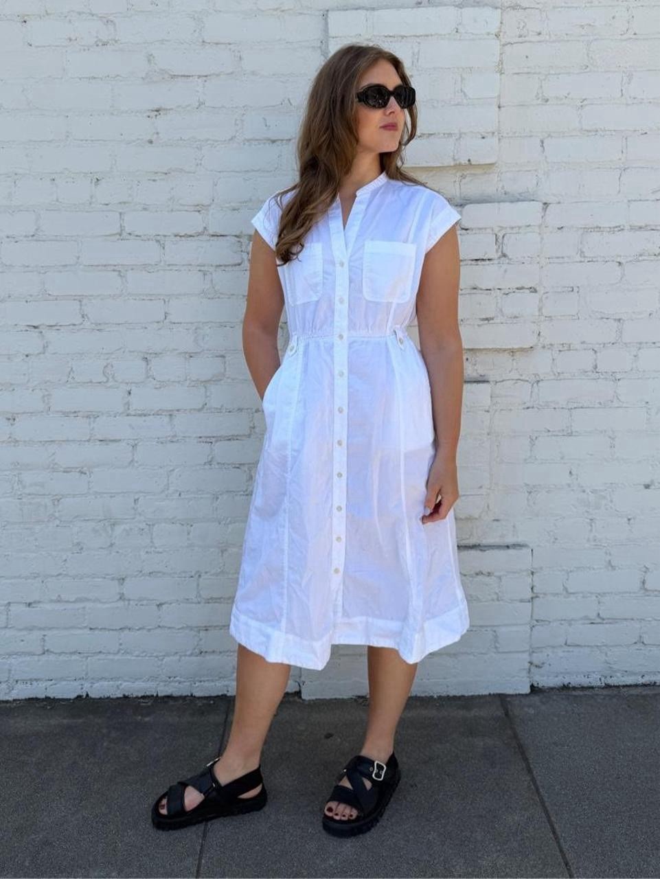 Free Assembly White 100% Cotton Shirt Dress Collared Short Sleeve Midi Size S