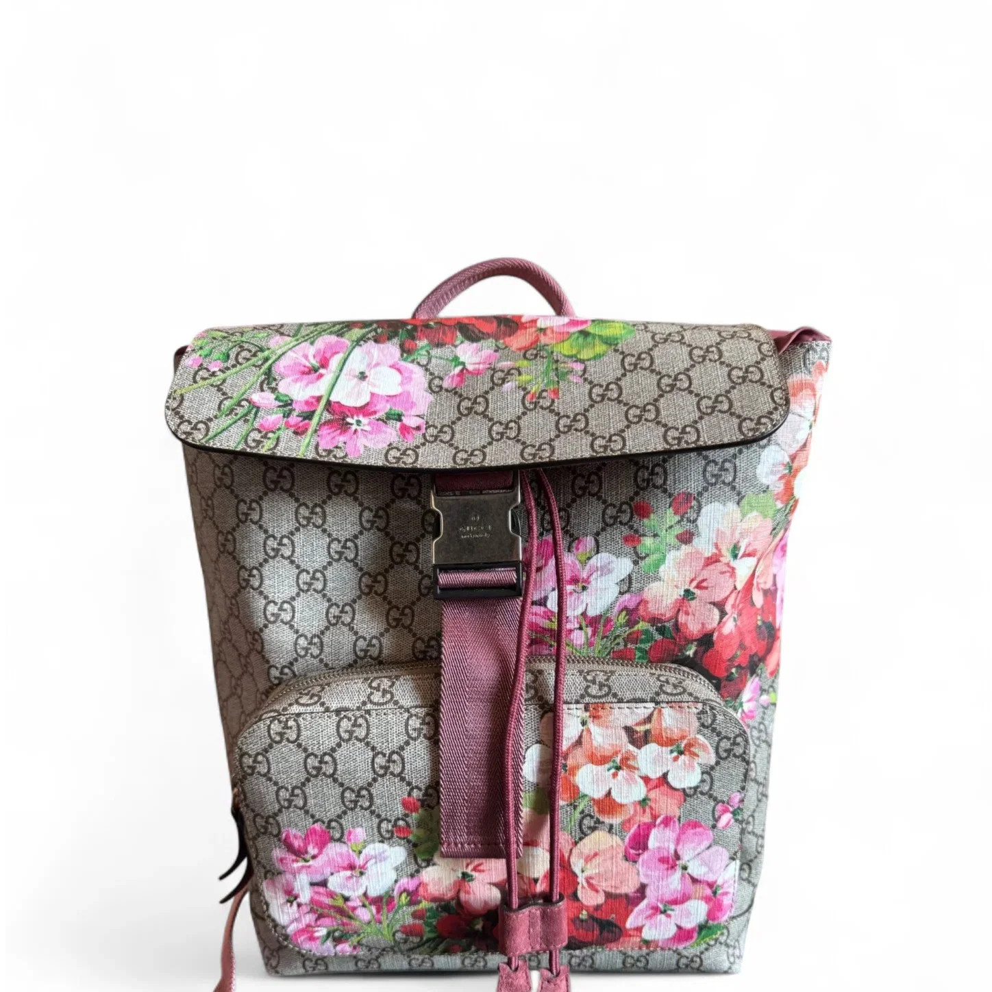Gucci Flora Flap Backpack Beige Pink Green Red Gg Supreme Monogram (aa072426f5r)