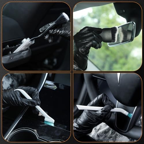 10Pcs Car Detailing Brush Set,Boars Hair Car 10pcs detail brush set black