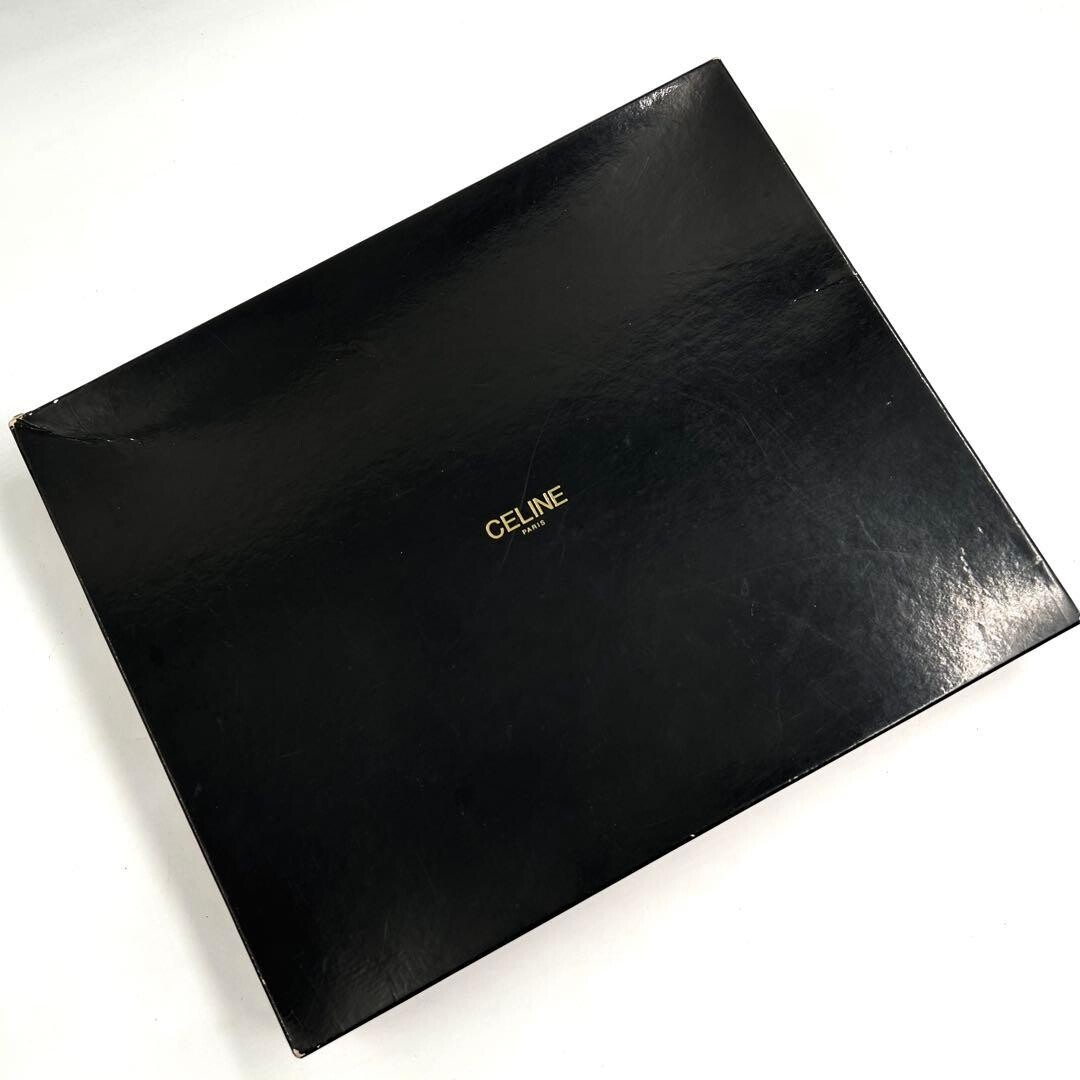 CELINE Black Leather Clutch Bag File Case Square Gold Logo Plate 675 Women’s