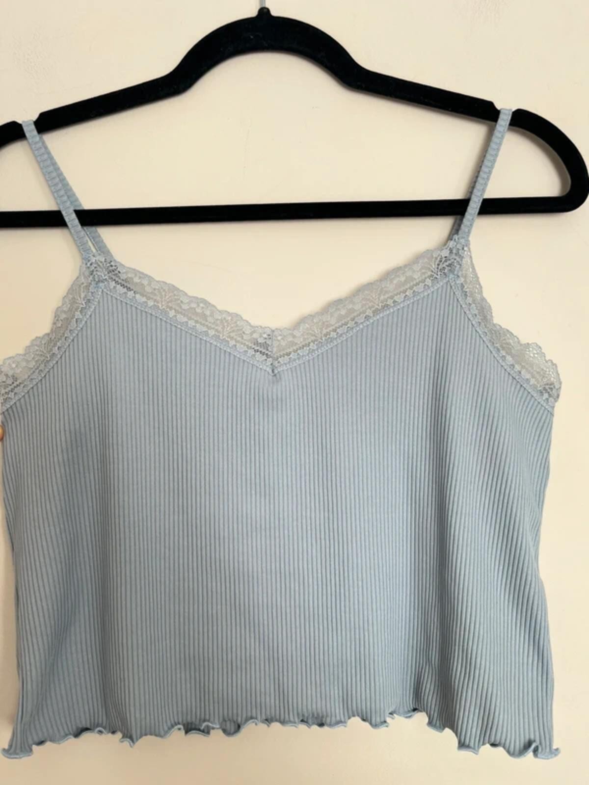 Primark Blue Lace Trim Ribbed Cami Top – Size M, UK 12/14