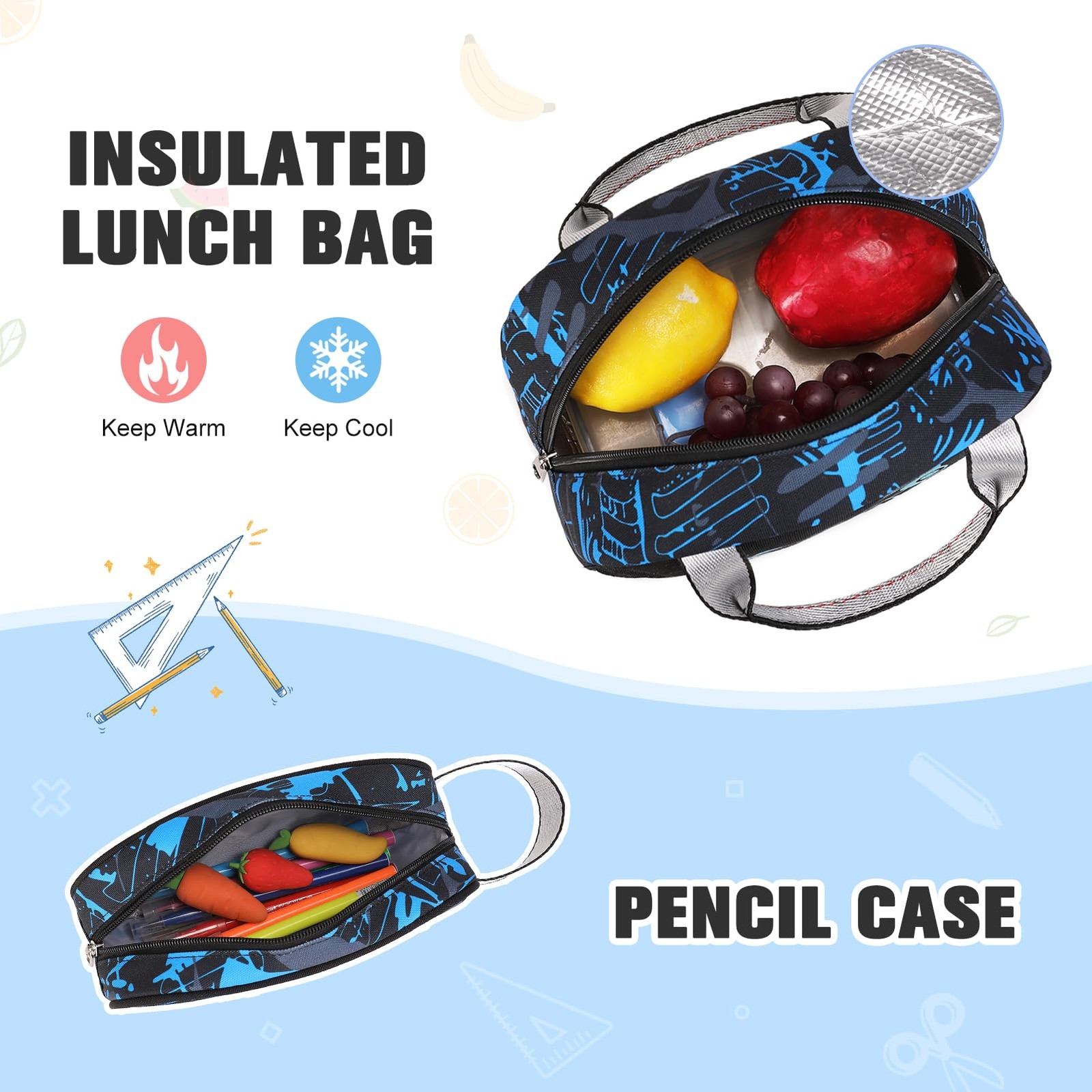 Backpack Boys Cool Luminous Lunch Box Pen Case USB Charging Port Music